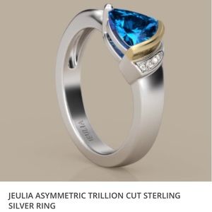 Jeulia asymmetric trillion cut sterling silver ring aquamarine size 7